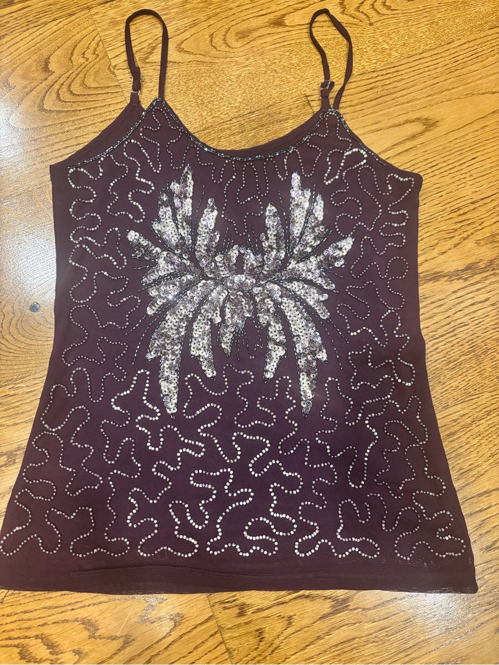 Y2K Man Tian Deep Purple Beaded Mesh Tank Top Fairy Whimsigoth Grunge Size M